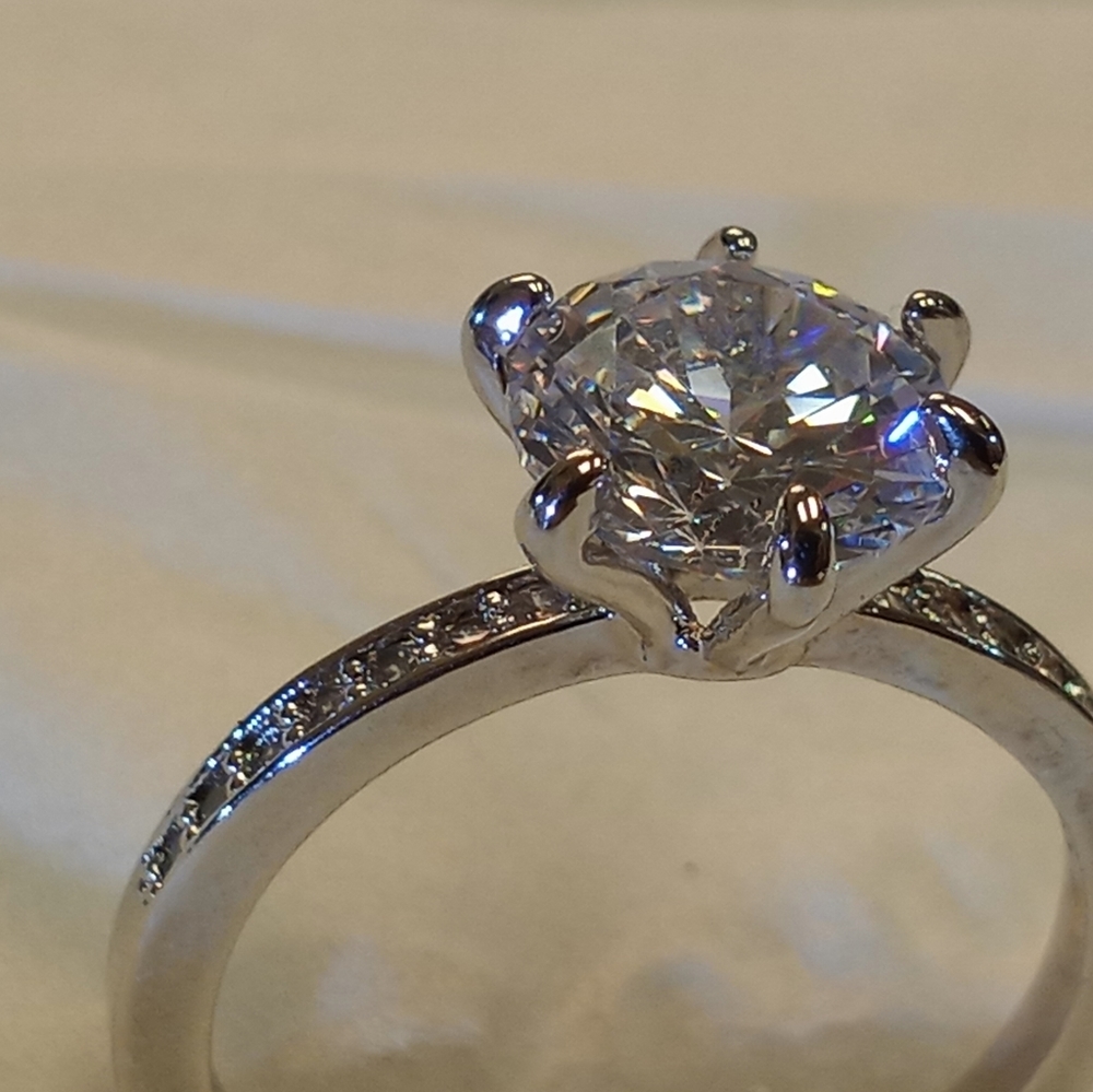 Solitaire Diamond Headed Silver Ring - image 2